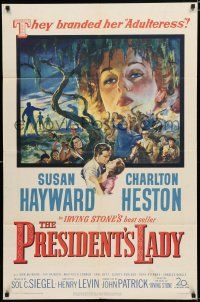 8e678 PRESIDENT'S LADY 1sh '53 stone litho art of adulteress Susan Hayward & Charlton Heston!