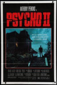 8e689 PSYCHO II 1sh '83 Anthony Perkins as Norman Bates, cool creepy image of classic house!