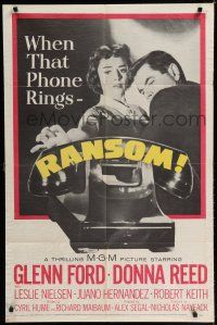 8e701 RANSOM 1sh '56 Glenn Ford, Donna Reed, kidnapping!