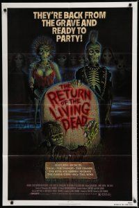 8e710 RETURN OF THE LIVING DEAD 1sh '85 artwork of wacky punk rock zombies by tombstone!