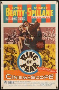 8e718 RING OF FEAR 1sh '54 Clyde Beatty and his gigantic 3-ring circus + Mickey Spillane!