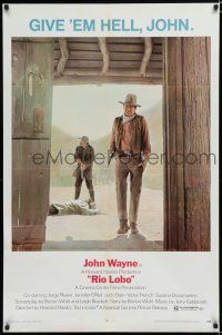 8e719 RIO LOBO 1sh '71 Howard Hawks, Give 'em Hell, John Wayne, great cowboy image!