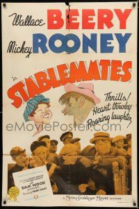8e819 STABLEMATES style D 1sh '38 Hirschfeld artwork of Wallace Beery, Mickey Rooney and race horse