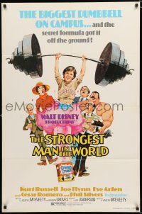 8e831 STRONGEST MAN IN THE WORLD revised 1sh '75 Walt Disney, art of teen Kurt Russell & Joe Flynn!