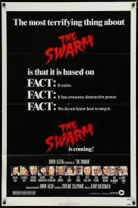 8e841 SWARM 1sh '78 directed by Irwin Allen, cool art of killer bee attack by C.W. Taylor!