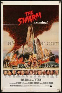 8e842 SWARM style B 1sh '78 directed by Irwin Allen, cool art of killer bee attack by C.W. Taylor!