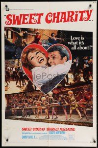 8e843 SWEET CHARITY 1sh '69 Bob Fosse musical starring Shirley MacLaine, it's all about love!