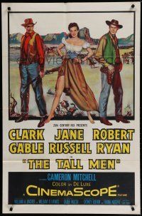 8e850 TALL MEN 1sh '55 full-length art of Clark Gable, sexy Jane Russell showing leg & Robert Ryan