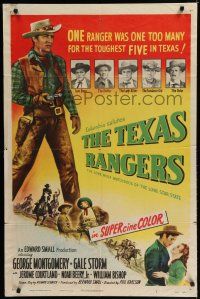 8e862 TEXAS RANGERS 1sh '51 full-length art of cowboy lawman George Montgomery!