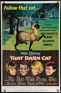 8e863 THAT DARN CAT style B 1sh '65 great art of wacky Disney Siamese feline, follow that cat!