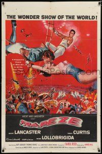 8e896 TRAPEZE 1sh '56 great circus art of Burt Lancaster, Gina Lollobrigida & Tony Curtis!