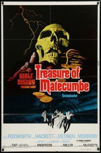 8e898 TREASURE OF MATECUMBE 1sh '76 Walt Disney, cool artwork of giant skull & gold coins!