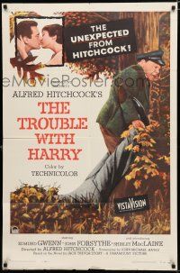 8e902 TROUBLE WITH HARRY 1sh '55 Alfred Hitchcock, John Forsythe, Shirley MacLaine, Gwenn