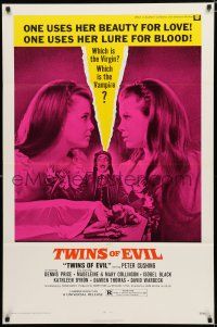 8e906 TWINS OF EVIL 1sh '72 one uses her beauty for love, one uses her lure for blood, vampires!