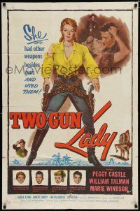8e909 TWO-GUN LADY 1sh '55 Peggie Castle had other weapons besides guns, and she used them!