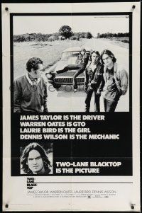 8e910 TWO-LANE BLACKTOP 1sh '71 James Taylor is the driver, Warren Oates is GTO, Laurie Bird