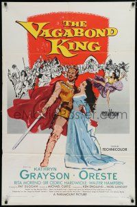 8e918 VAGABOND KING 1sh '56 cool art of pretty Kathryn Grayson & Oreste with sword!