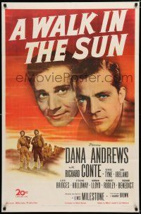 8e939 WALK IN THE SUN 1sh '45 close up of World War II soldiers Dana Andrews & Richard Conte!