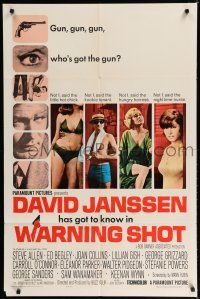 8e946 WARNING SHOT 1sh '66 David Janssen, Joan Collins, sexy girls, who's got the gun?