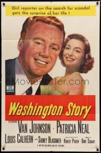 8e949 WASHINGTON STORY 1sh '52 great close up image of Van Johnson & Patricia Neal!