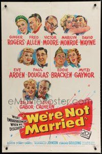8e957 WE'RE NOT MARRIED 1sh '52 artwork young Marilyn Monroe, Ginger Rogers & nine others!