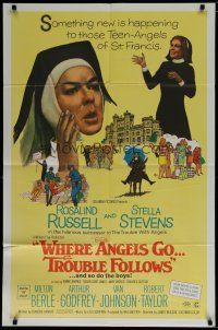 8e965 WHERE ANGELS GO TROUBLE FOLLOWS 1sh '68 nuns Rosalind Russell & Stella Stevens!