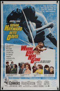 8e966 WHERE LOVE HAS GONE 1sh '64 Susan Hayward, Bette Davis, trashy Harold Robbins!