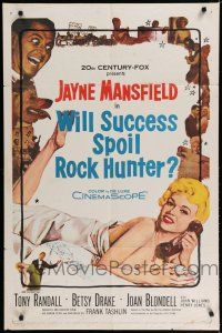 8e972 WILL SUCCESS SPOIL ROCK HUNTER 1sh '57 art of sexy Jayne Mansfield wearing only a sheet!