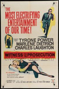 8e979 WITNESS FOR THE PROSECUTION 1sh '58 Billy Wilder, Tyrone Power, Marlene Dietrich!