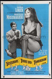 8e993 YESTERDAY, TODAY & TOMORROW 1sh '64 sexy Sophia Loren, Marcello Mastroianni, De Sica!