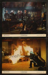8f985 TOWERING INFERNO 2 color 11x14 stills '74 Steve McQueen, cool fire fighting scene!