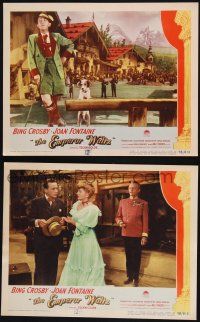 8f893 EMPEROR WALTZ 2 LCs '48 Bing Crosby wearing Swiss outfit by Alps, & w/ Joan Fontaine!
