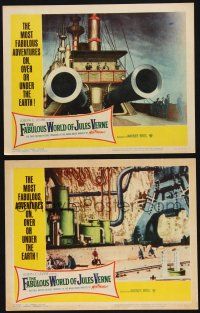 8f894 FABULOUS WORLD OF JULES VERNE 2 LCs '61 image of giant cannons of ship's deck, huge machine!