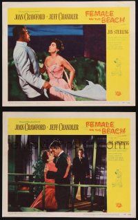8f898 FEMALE ON THE BEACH 2 LCs '55 romantic close images of Joan Crawford and Jeff Chandler!