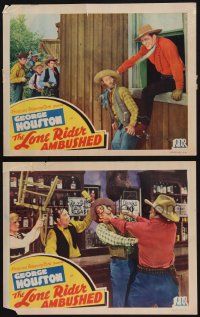 8f936 LONE RIDER AMBUSHED 2 LCs '41 Sam Newfield cowboy western, George Houston and Fuzzy St. John!