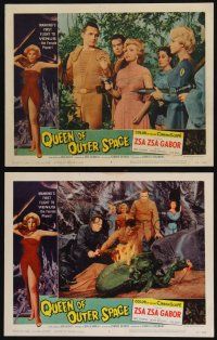 8f958 QUEEN OF OUTER SPACE 2 LCs '58 sexy Zsa Zsa Gabor & Laurie Mitchell on Venus!