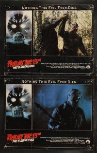8f178 FRIDAY THE 13th PART VI 8 English LCs '86 Jason Lives, cool image of hockey mask & tombstone!