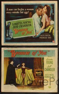 8f060 BECAUSE OF YOU 8 LCs '52 Jeff Chandler can't forgive Loretta Young for THIS mistake!