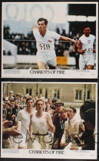 8f102 CHARIOTS OF FIRE 8 LCs '81 Hugh Hudson, Ben Cross breaking the tape at the finish line!