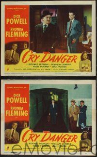 8f654 CRY DANGER 4 LCs '51 Dick Powell, Rhonda Fleming, William Conrad, film noir!