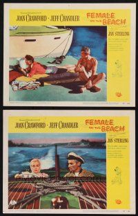 8f897 FEMALE ON THE BEACH 2 LCs '55 Joan Crawford and Jeff Chandler, Jan Sterling on boat!