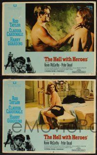 8f797 HELL WITH HEROES 3 LCs '68 Rod Taylor, super sexy topless Claudia Cardinale in two!
