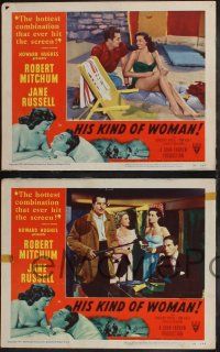 8f210 HIS KIND OF WOMAN 8 LCs '51 Robert Mitchum, sexy Jane Russell, Vincent Price, Howard Hughes!