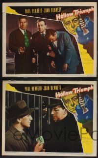 8f799 HOLLOW TRIUMPH 3 LCs '48 cool images of Paul Henreid, with one signed by Joan Bennett!