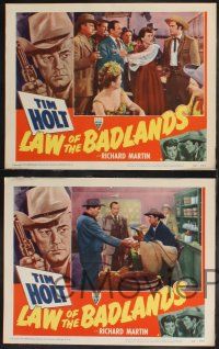8f811 LAW OF THE BADLANDS 3 LCs '50 art of cowboy Tim Holt with gun, Ranger bullets blast bandits!