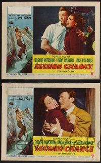 8f389 SECOND CHANCE 8 LCs '53 3-D, Robert Mitchum & Linda Darnell, cool tc art of cable car!