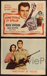 8f413 SOMETHING OF VALUE 8 LCs '57 Rock Hudson & Dana Wynter are hunted in Africa!