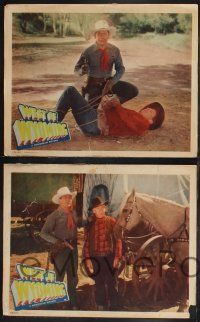8f864 WEST OF WYOMING 3 LCs '50 western cowboy Johnny Mack Brown with gun drawn & with horse!