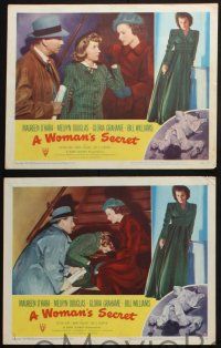 8f626 WOMAN'S SECRET 5 LCs '49 Maureen O'Hara, Melvyn Douglas, Grahame, Nicholas Ray film noir!