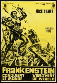 8g562 FRANKENSTEIN CONQUERS THE WORLD Belgian '66 Toho, cool art of giant monsters!